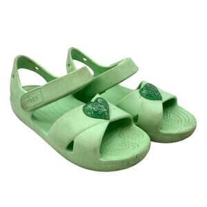 CROCS Kids Green Sneakers with Glitter Heart